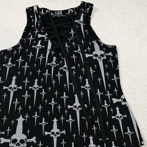 Lip Service Trash & Dagger "Trashy" Skull Daggers Black Tank Top XL Goth Y2K - Picture 10 of 16